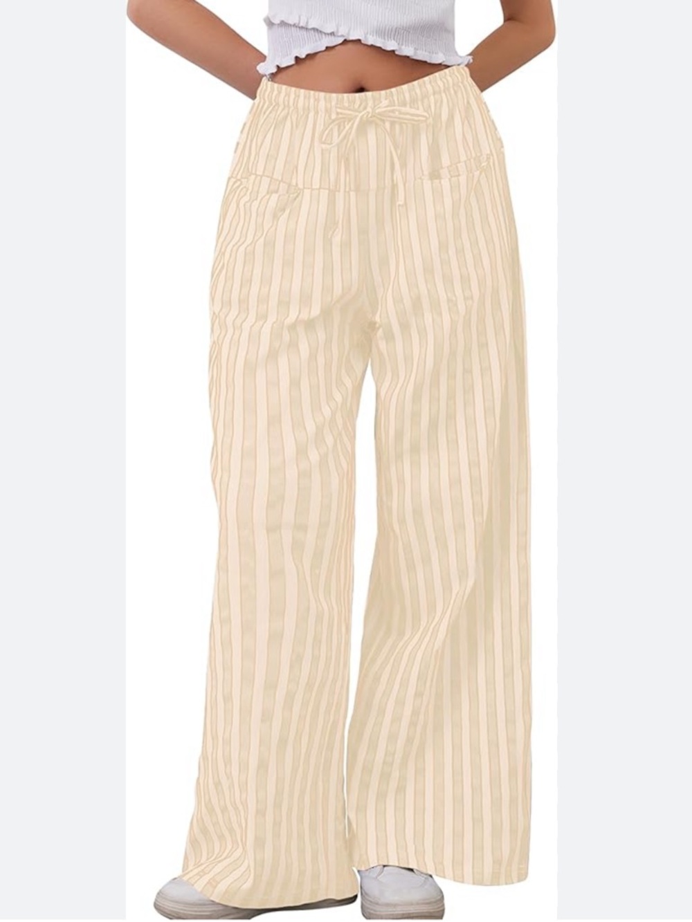 SLEEPER Cream Striped Satin Lounge Pants